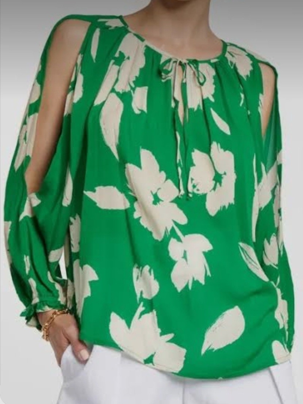 Women's Green Floral Cold-Shoulder Blouse